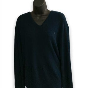 vintage christian dior v-neck knit sweater mens xl navy blue usa made orlon